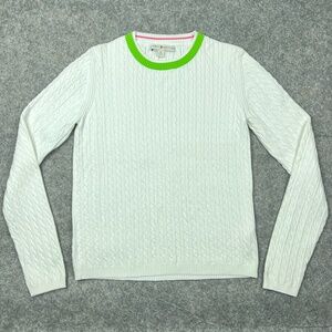 Tommy Hilfiger Sweater Womens Medium White Cable Knit Green Collar Stretch VTG‎